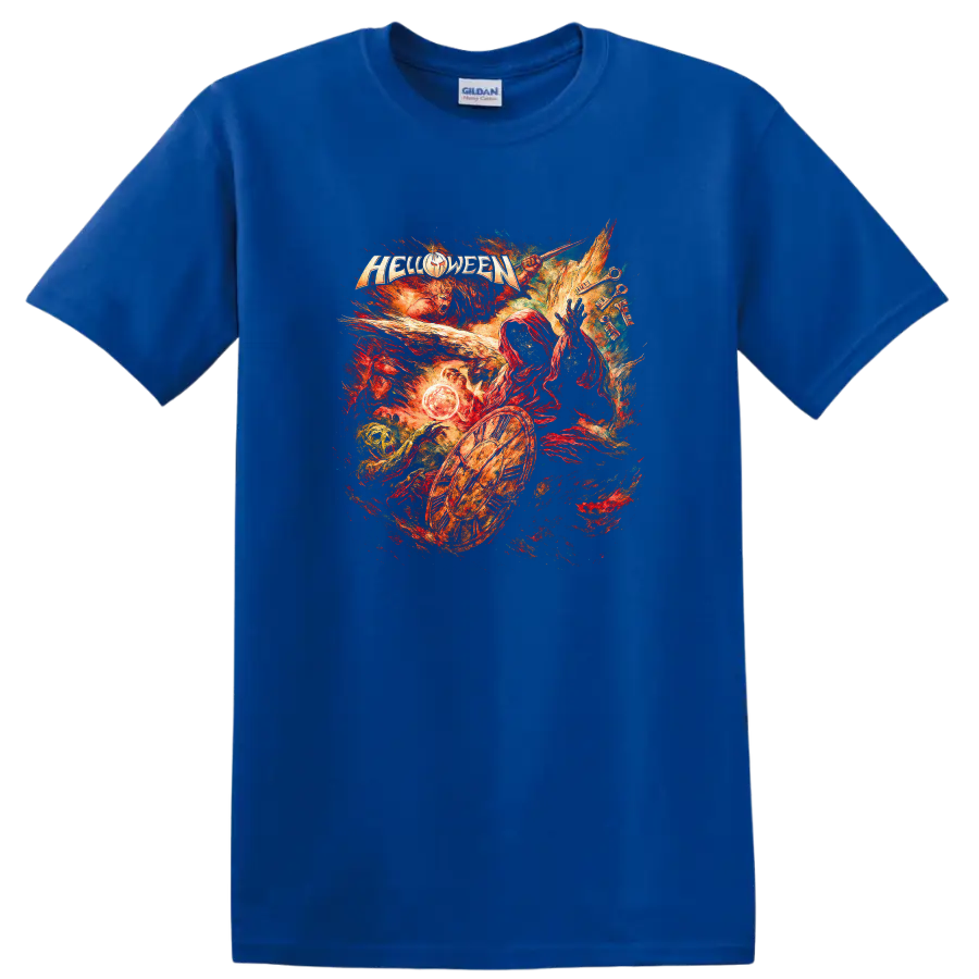 Retro Heavy Metal Helloween Album Cover Legend T Shirt for Rock Fans - Royal (Blue)