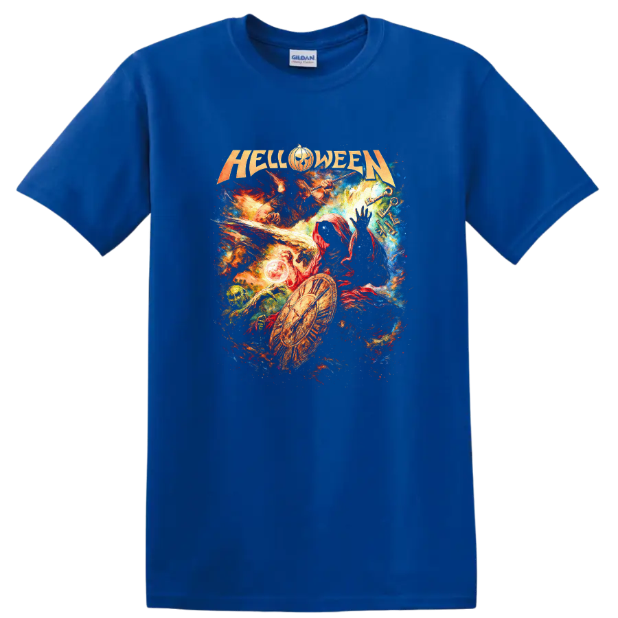 Halloween Heavy Metal Retro Rock Album Cover Style T Shirt - Royal (Blue)