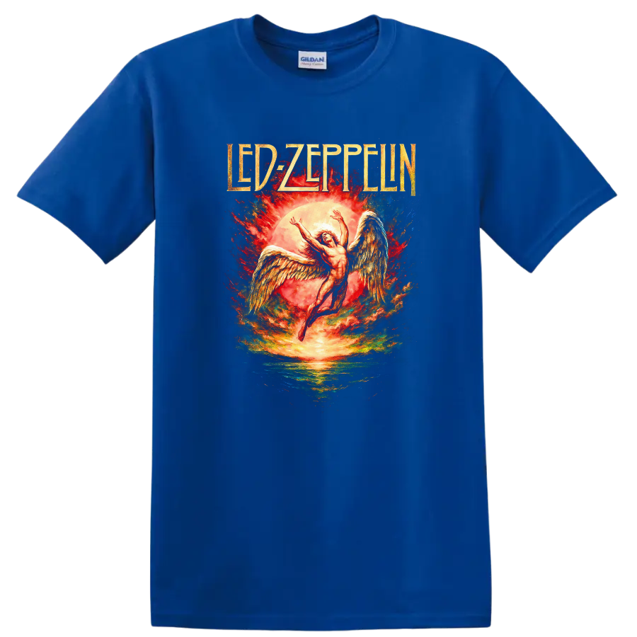 Led Zeppelin Retro Heavy Metal Album Cover Legend Style T Shirt - Royal (Blue)