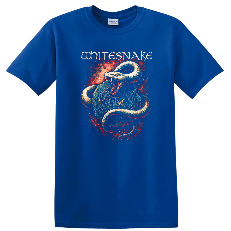 White Snake Retro Heavy Metal Album Cover Style T Shirt - Royal (Blue)
