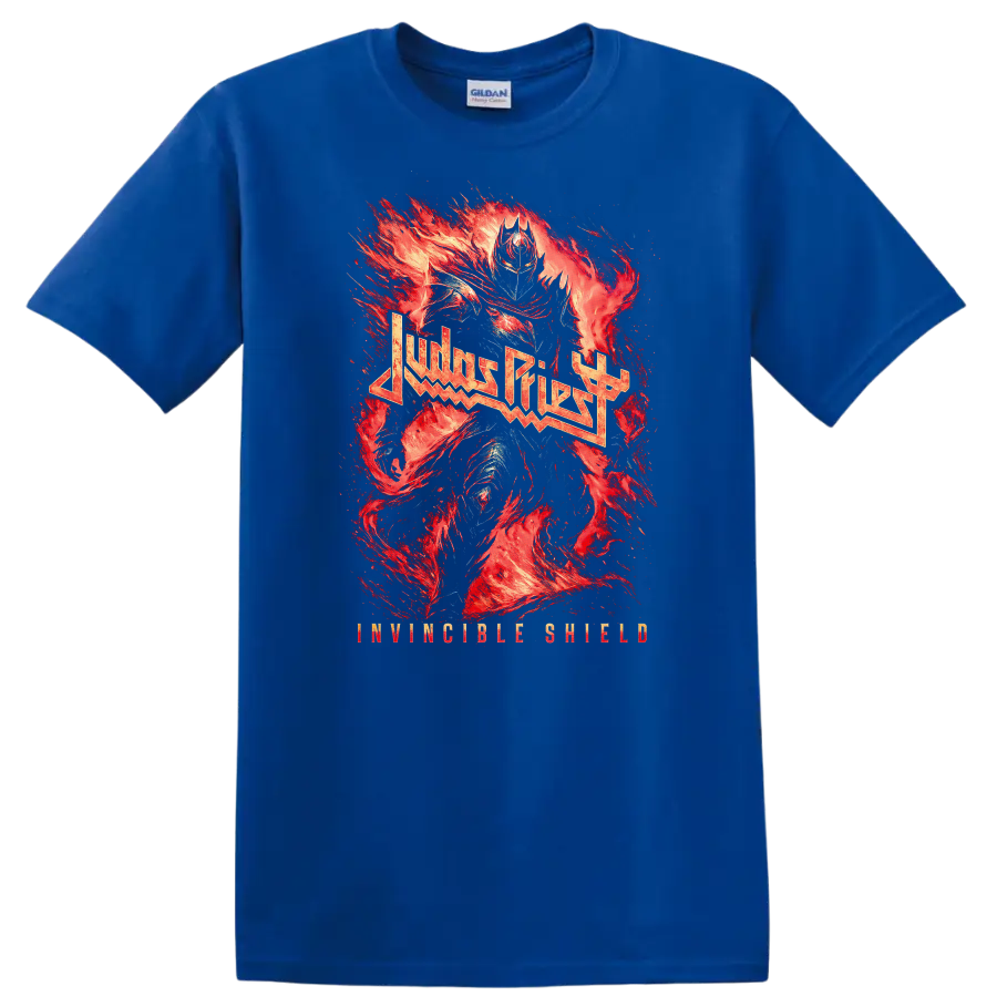 Judas Priest Heavy Metal Flame Art T Shirt Retro Rock Band Tribute - Royal (Blue)