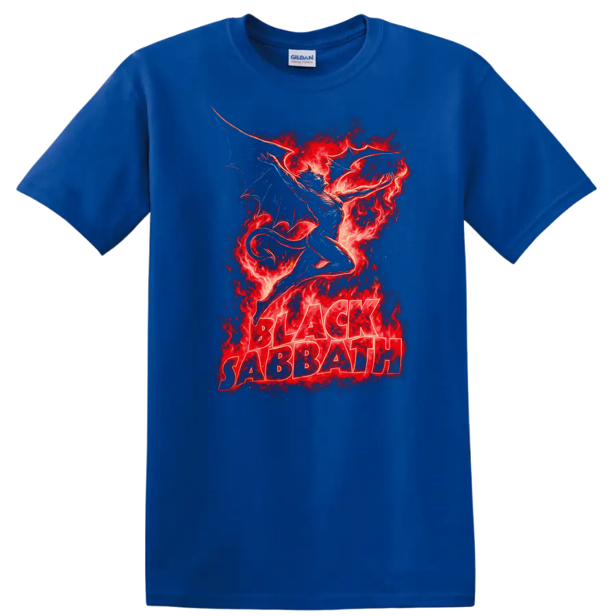 Black Sabbath Retro Heavy Metal Dragon Flames Album Cover T Shirt - Royal (Blue)