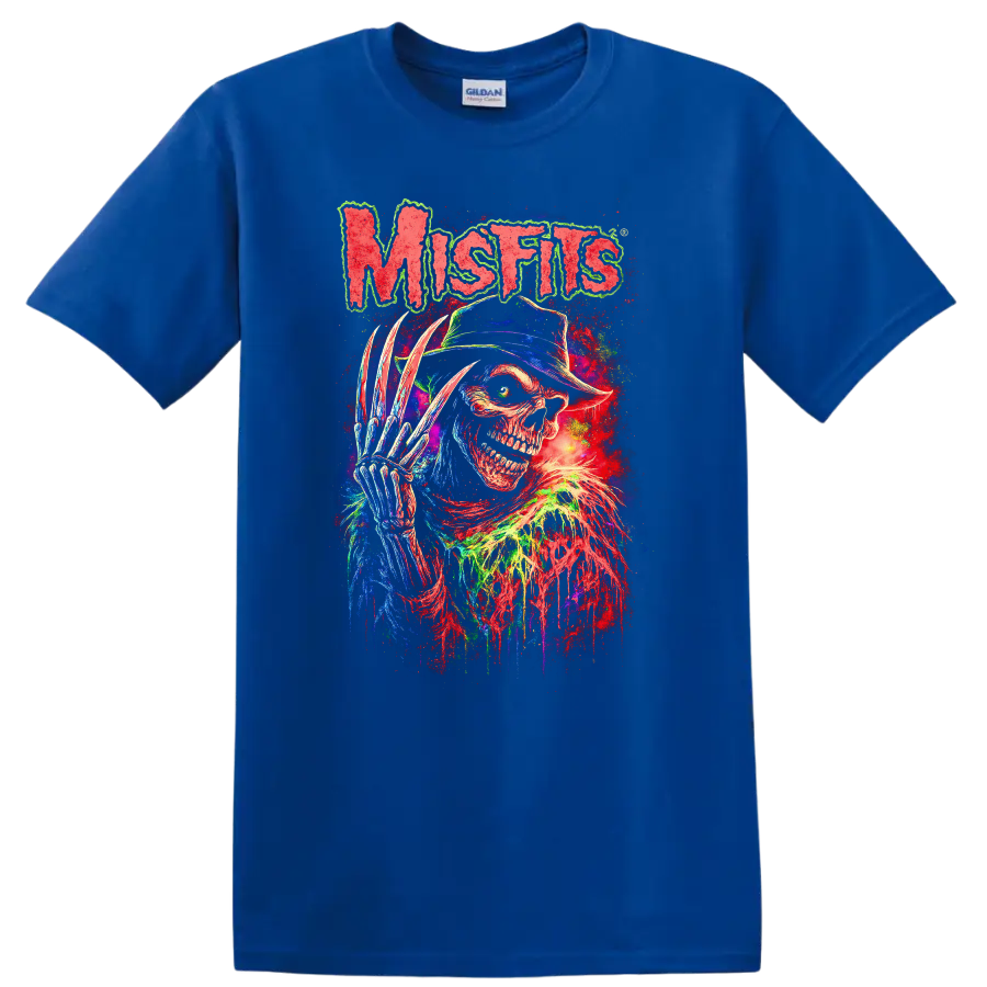 Misfits Neon Horror Skull Retro Rock Heavy Metal T Shirt - Royal (Blue)