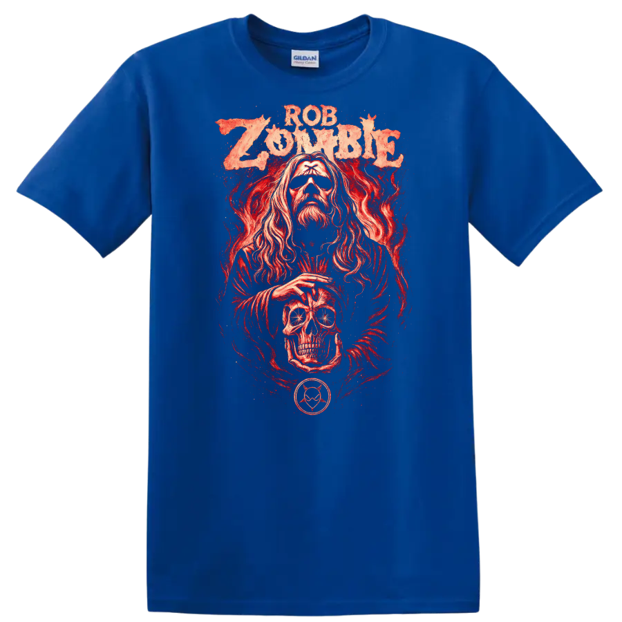 Rob Zombie Heavy Metal Album Art Style Red Graphic T Shirt - Royal (Blue)