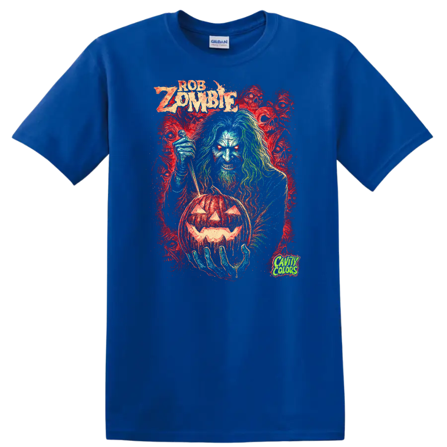 Retro Zombie Rock Legend Album Cover T Shirt Heavy Metal Horror Graphic - Royal (Blue)