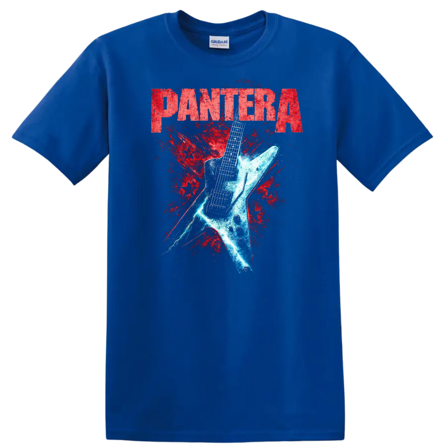 Pantera Retro Heavy Metal Guitar Splash T Shirt - Royal (Blue)