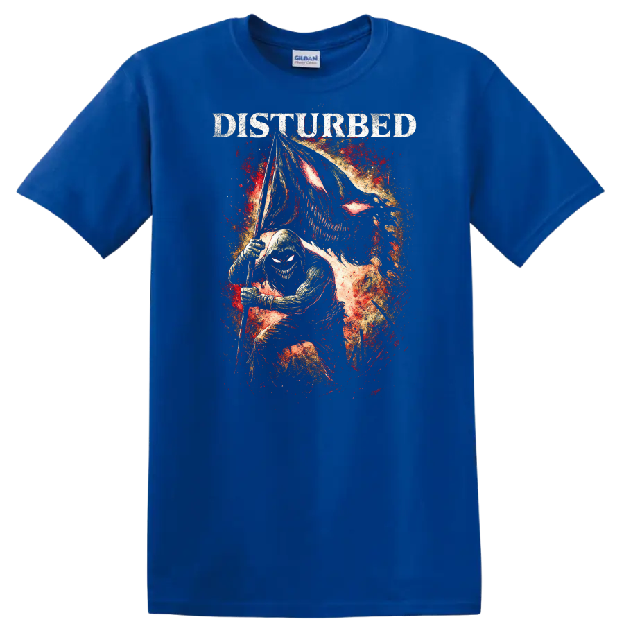 Disturbed Heavy Metal Album Style Skull Reaper Graphic T Shirt - Royal (Blue)
