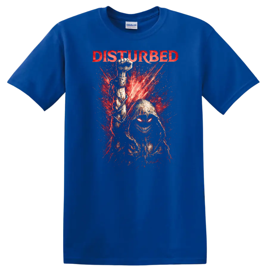 Disturbed Heavy Metal Band Style Graphic T Shirt Retro Rock Legend - Royal (Blue)