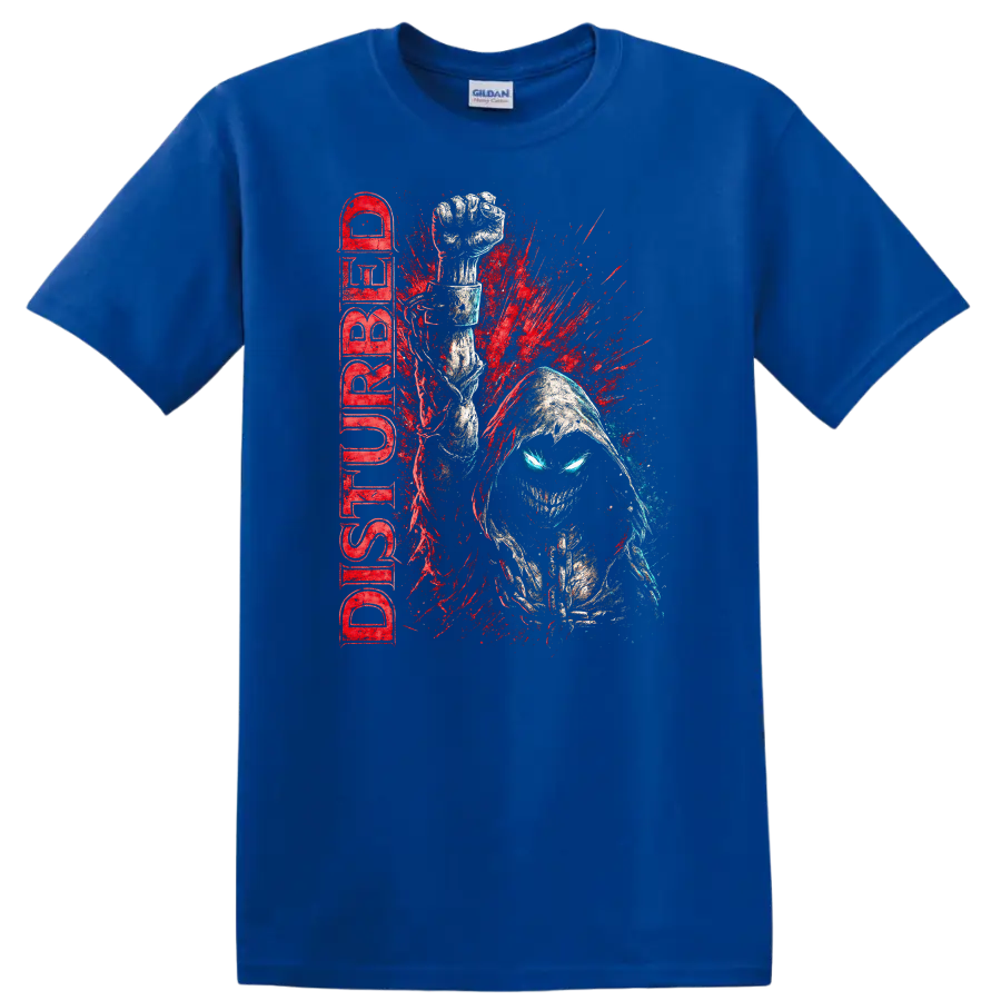 Disturbed Retro Heavy Metal Album Cover Style T Shirt for Rock Fans - Royal (Blue)