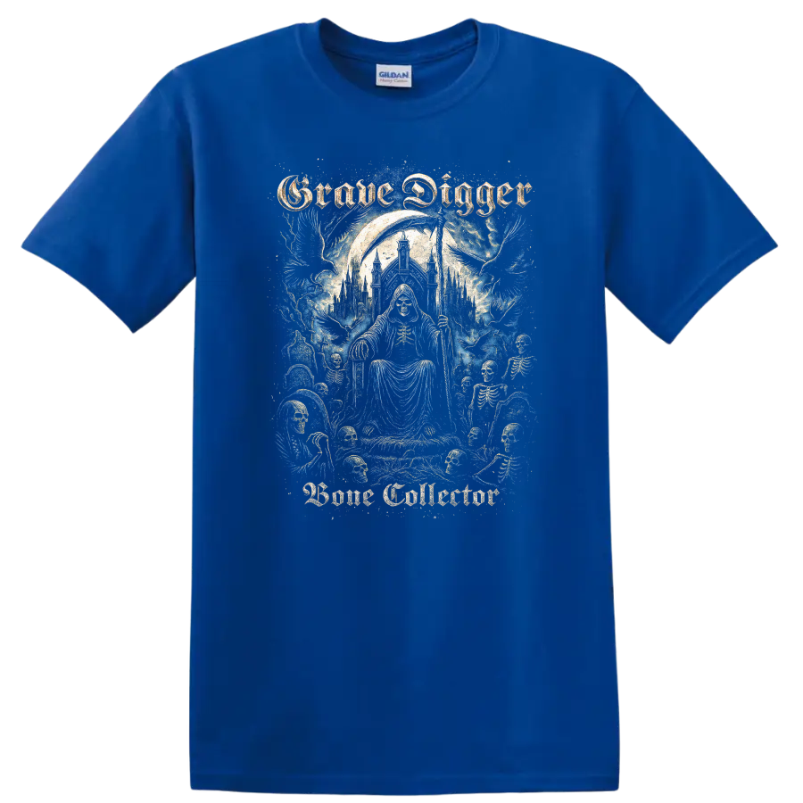 Grave Digger Gothic Skeleton Heavy Metal Band Style T Shirt - Royal (Blue)