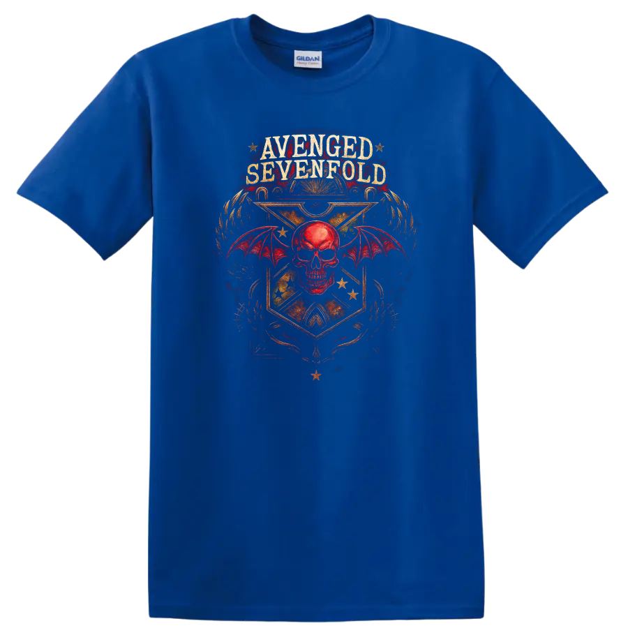 Avenged Sevenfold Retro Heavy Metal Skull Wings T Shirt - Royal (Blue)