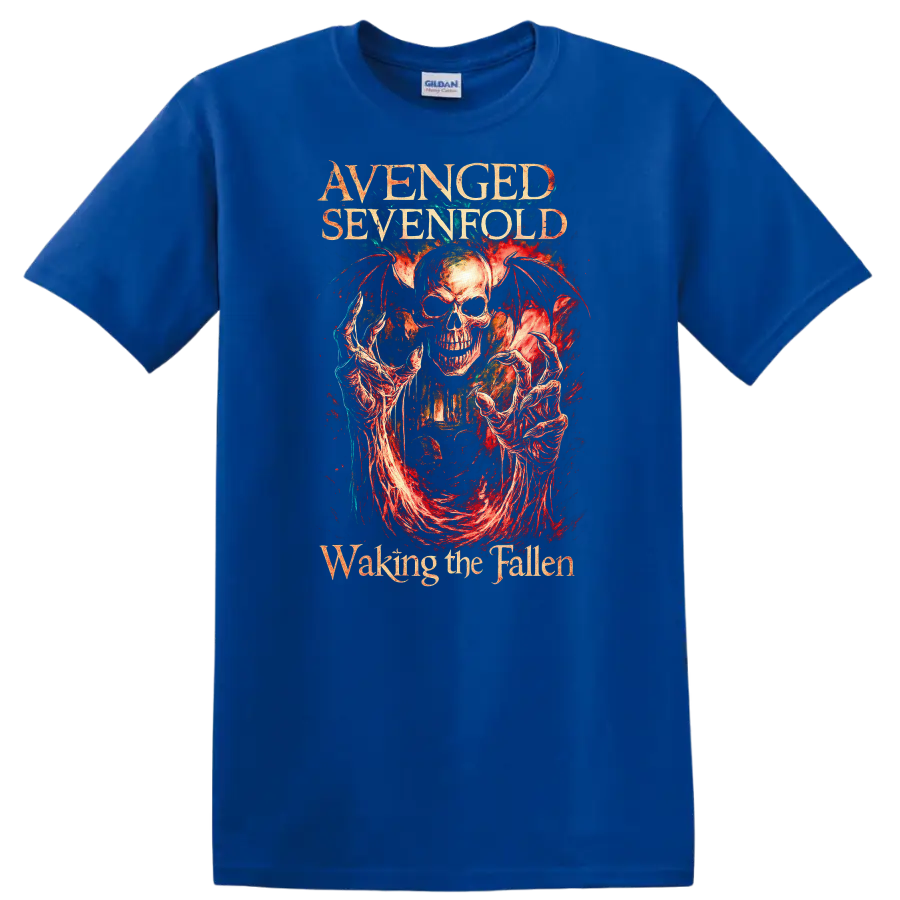 Avenged Sevenfold Retro Heavy Metal Skull Album Art T Shirt - Royal (Blue)