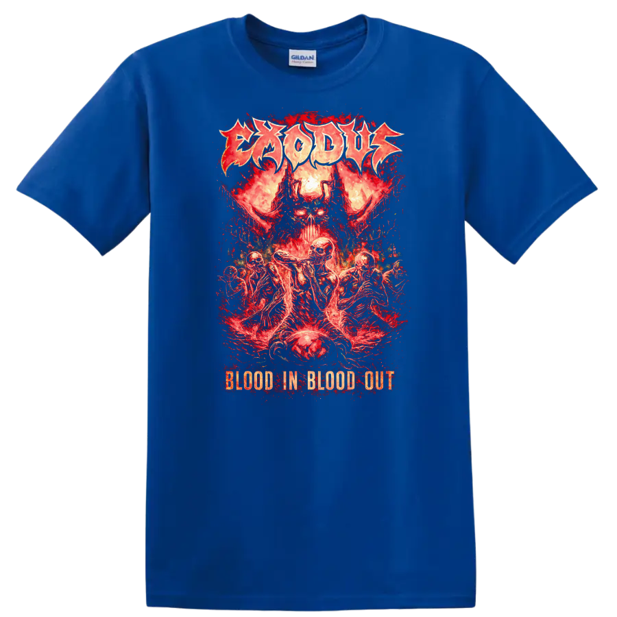 Blood In Blood Out Retro Heavy Metal Skull T Shirt - Royal (Blue)