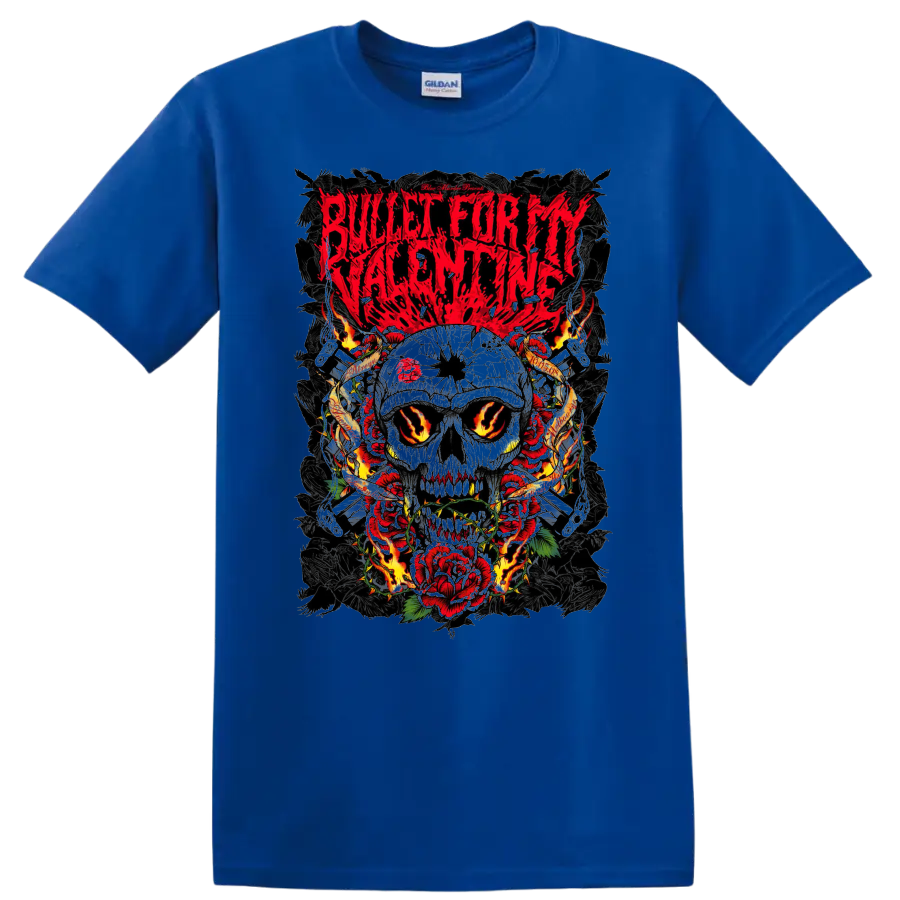 Bullet For My Valentine skull and roses rock metal graphic print T - Royal (Blue)