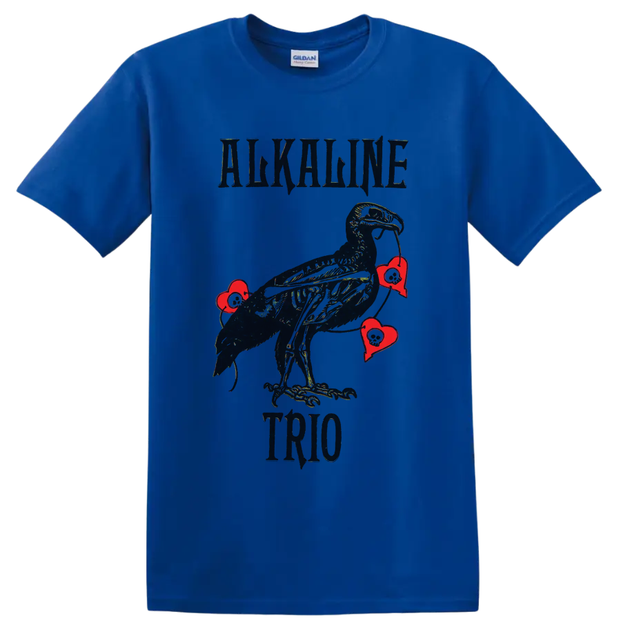 Alkaline Trio punk rock raven with red hearts graphic print on a Royal (Blue) T Shirt