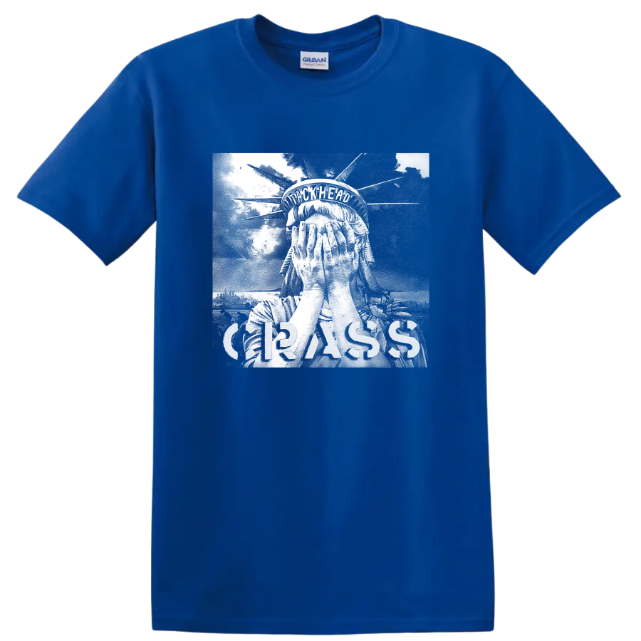 Crass punk rock band graphic design on a Royal (Blue) T Shirt