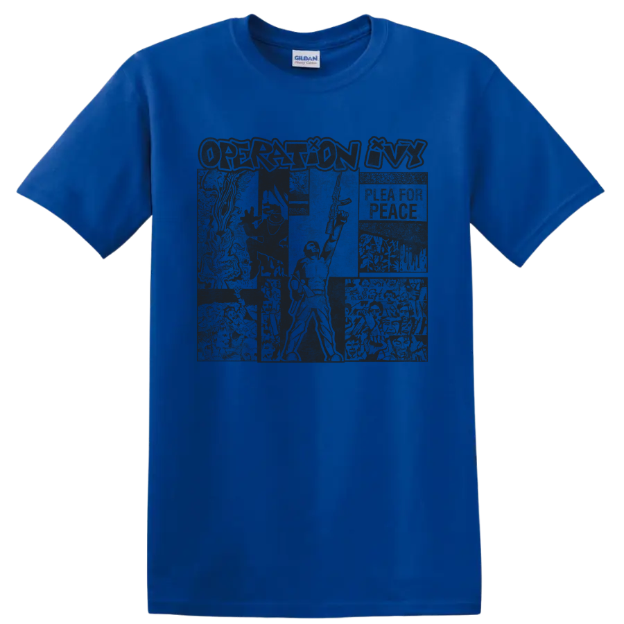 Operation Ivy distressed punk rock collage graphic on a Royal (Blue) T Shirt
