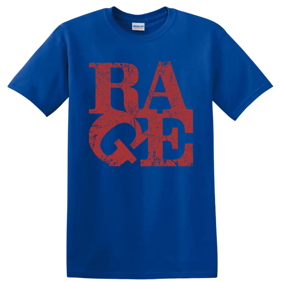 Distressed red RATM logo graphic print on a Royal (Blue) T Shirt