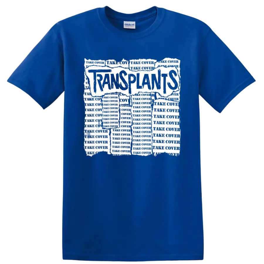 Transplants punk rock band logo graphic on a Royal (Blue) T Shirt