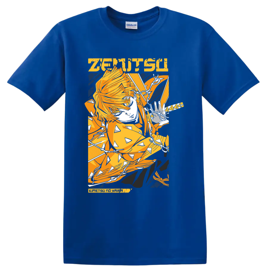 Zenitsu Agatsuma lightning-inspired anime action graphic on a Royal (Blue) T Shirt