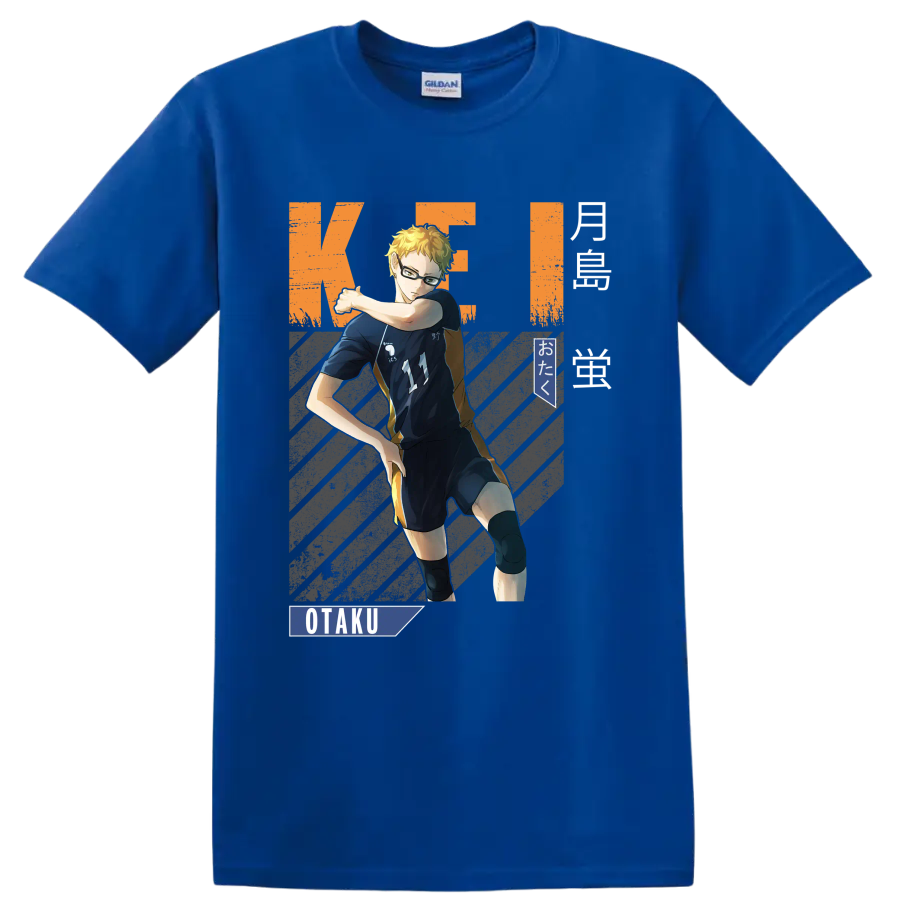 Kei Tsukishima volleyball anime graphic with Karasuno number 11 and OTaku text on a Royal (Blue) T Shirt