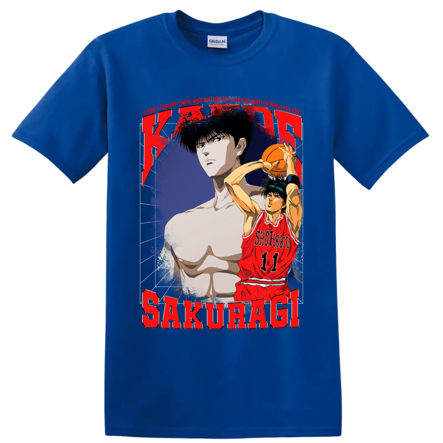 Kaede Rukawa Slam Dunk distressed Shohoku 11 basketball anime graphic on a Royal (Blue) T Shirt