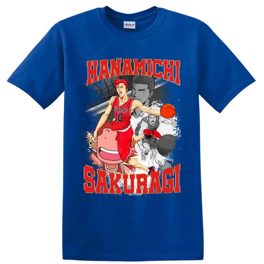 Hanamichi Sakuragi Slam Dunk manga basketball collage with red number 10 player on a Royal (Blue) T Shirt