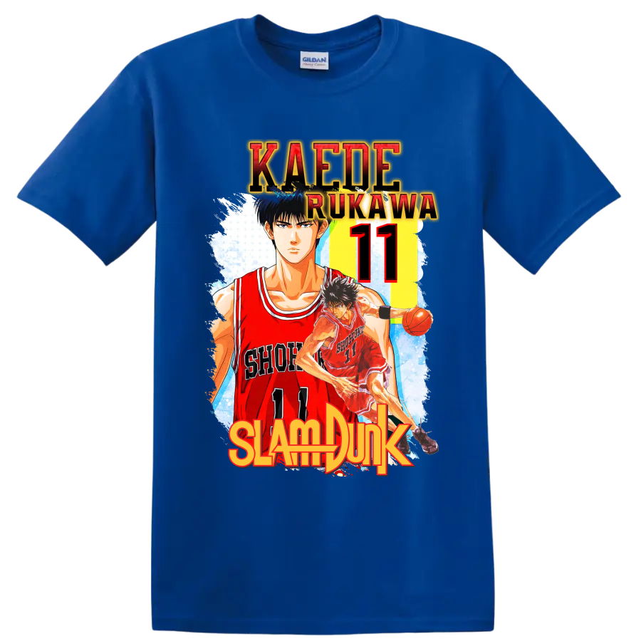 Kaede Rukawa Slam Dunk Shohoku number 11 manga basketball graphic print on a Royal (Blue) T Shirt