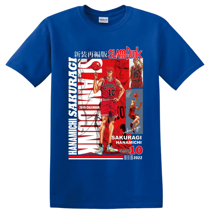 Hanamichi Sakuragi Slam Dunk Shohoku No. 10 manga basketball collage on a Royal (Blue) T Shirt