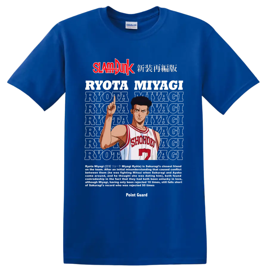 Ryota Miyagi Slam Dunk manga graphic in Shohoku number 7 uniform on a Royal (Blue) T Shirt