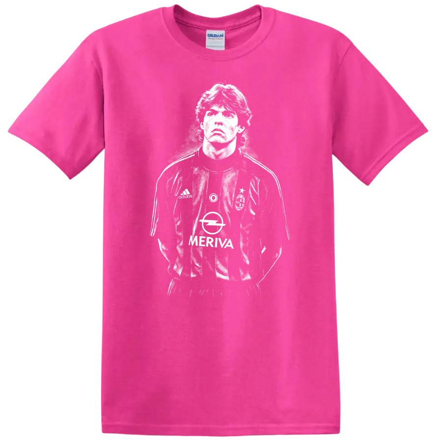 Retro black and white soccer legend portrait style graphic of Ricardo Kaká T - Safety Pink
