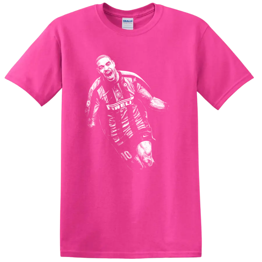 Retro soccer legend portrait of Adriano Leite Ribeiro on a T - Safety Pink