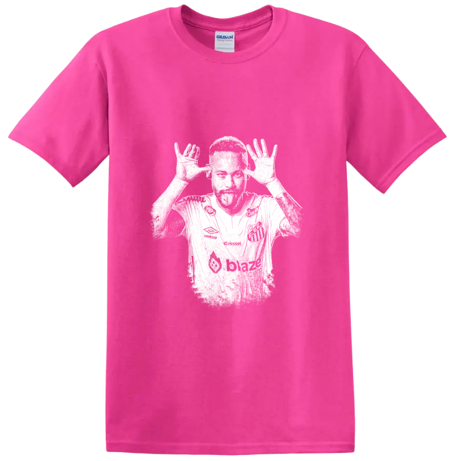 Retro soccer player portrait of Neymar Jr legend style T Shirt - Safety Pink