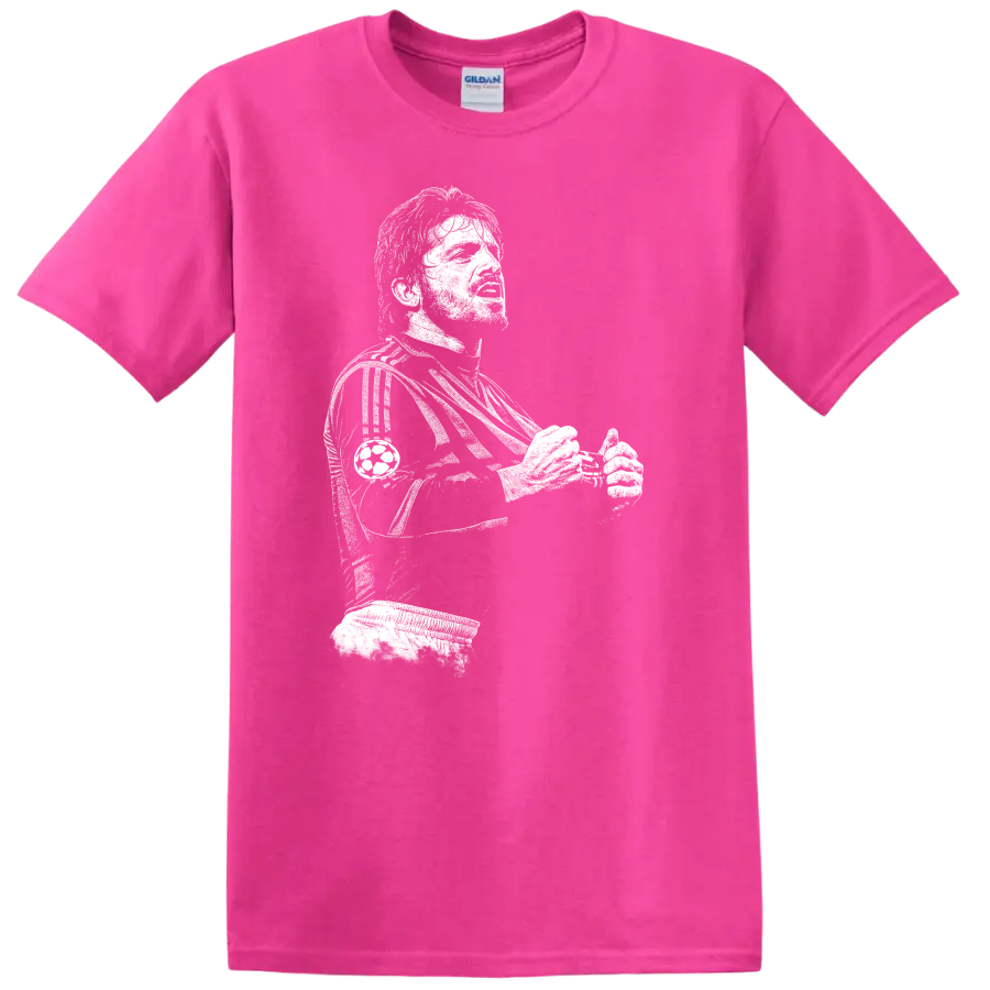 Retro black and white pixel portrait of Gennaro Gattuso soccer legend T - Safety Pink