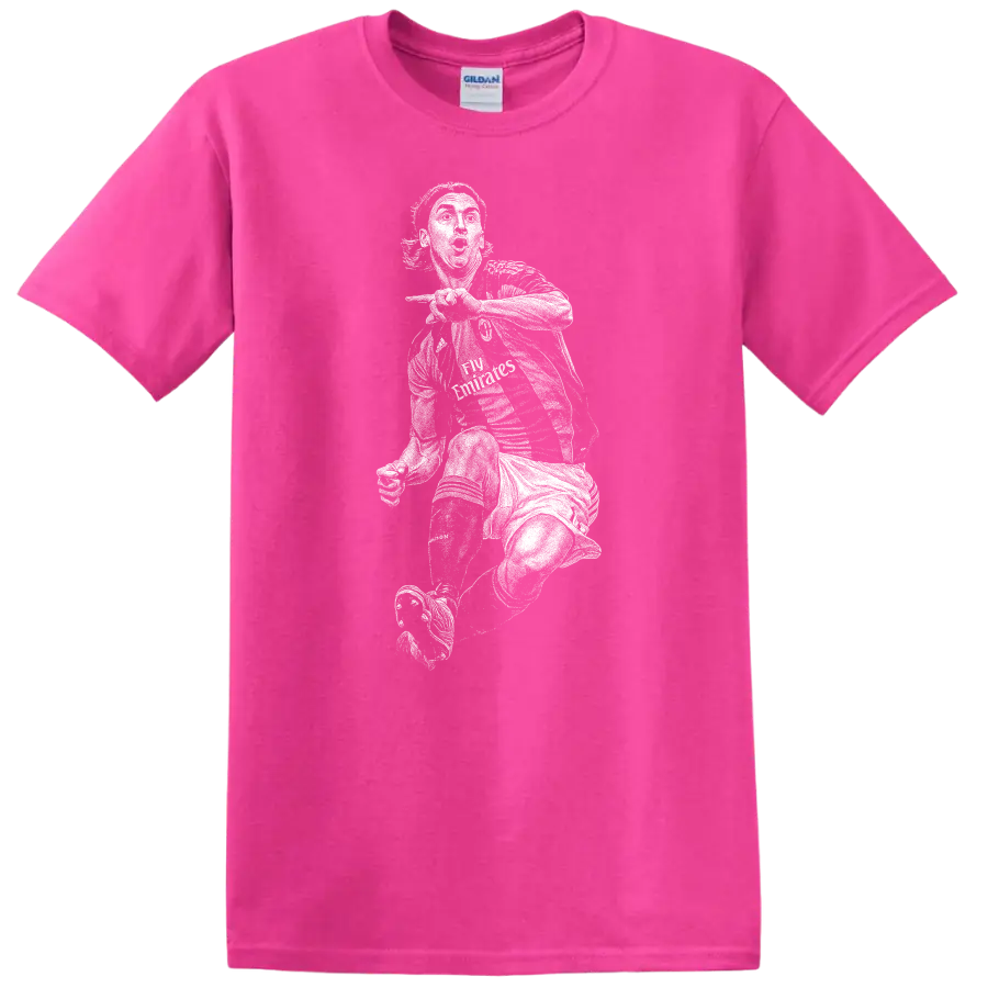 Retro soccer portrait of Zlatan Ibrahimović style graphic T - Safety Pink