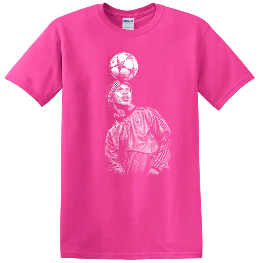 Retro soccer portrait of Ronaldo de Assis Moreira in legend style T - Safety Pink