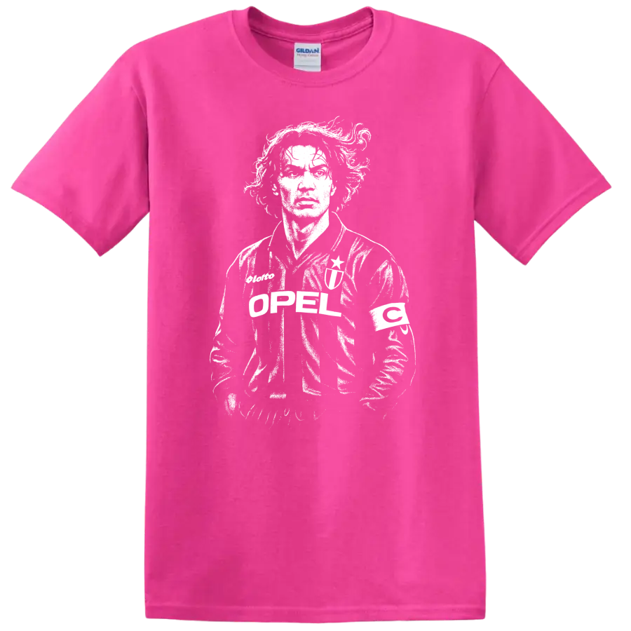 Retro soccer player portrait in vintage legend style T - Safety Pink