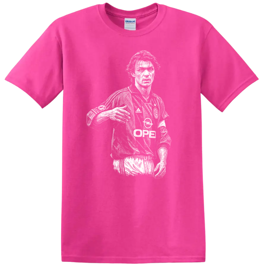 Retro soccer portrait of Paolo Cesare Maldini style graphic T - Safety Pink
