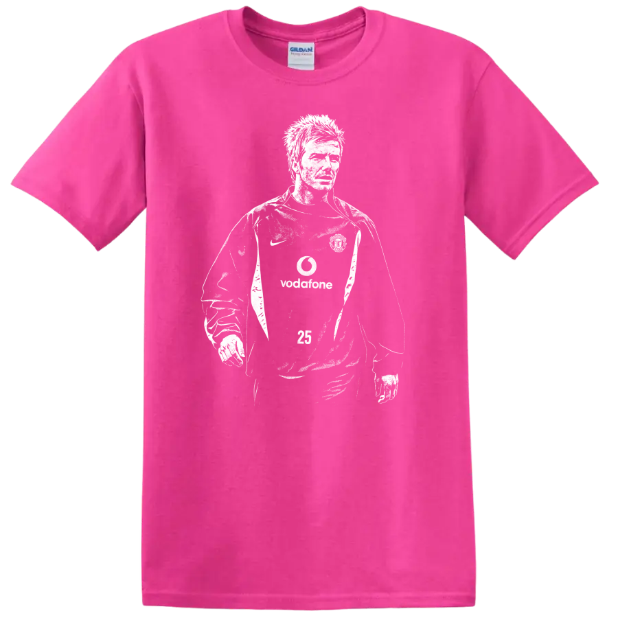 Black and white retro soccer player portrait graphic - Safety Pink