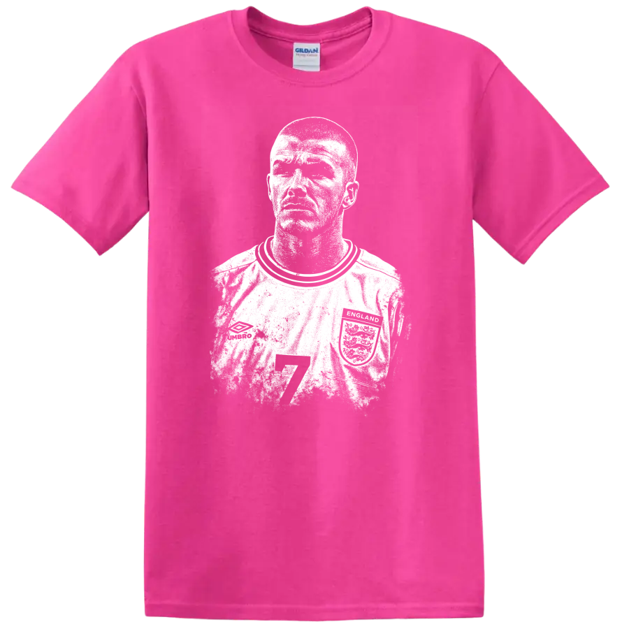 Retro soccer portrait David Beckham legend style T - Safety Pink