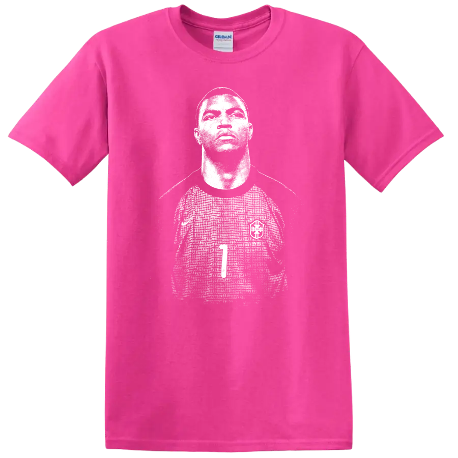 Retro soccer portrait style graphic of Nelson de Jesus Silva - Safety Pink