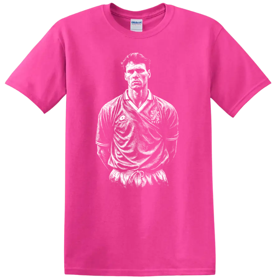 Retro black and white soccer portrait of Marco van Basten T - Safety Pink