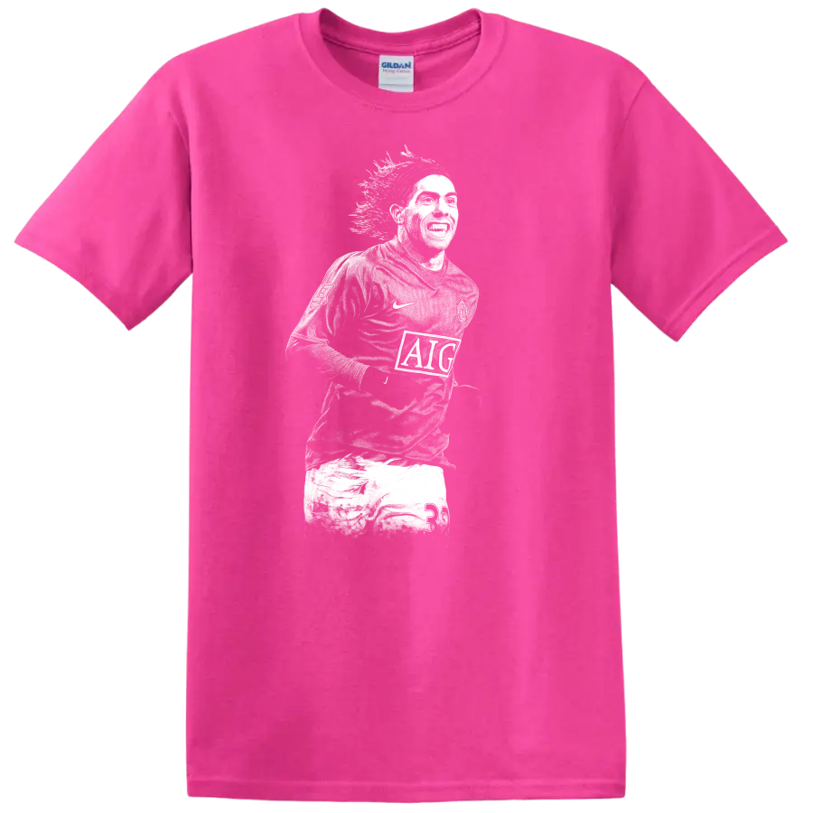 Retro soccer legend portrait of Carlos Alberto Tévez on T - Safety Pink