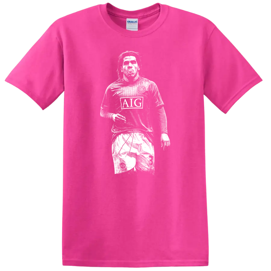 Retro soccer legend portrait style graphic featuring Carlos Alberto Tévez T - Safety Pink