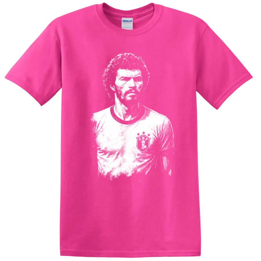 Retro black and white portrait of Sócrates Brasileiro T Shirt - Safety Pink