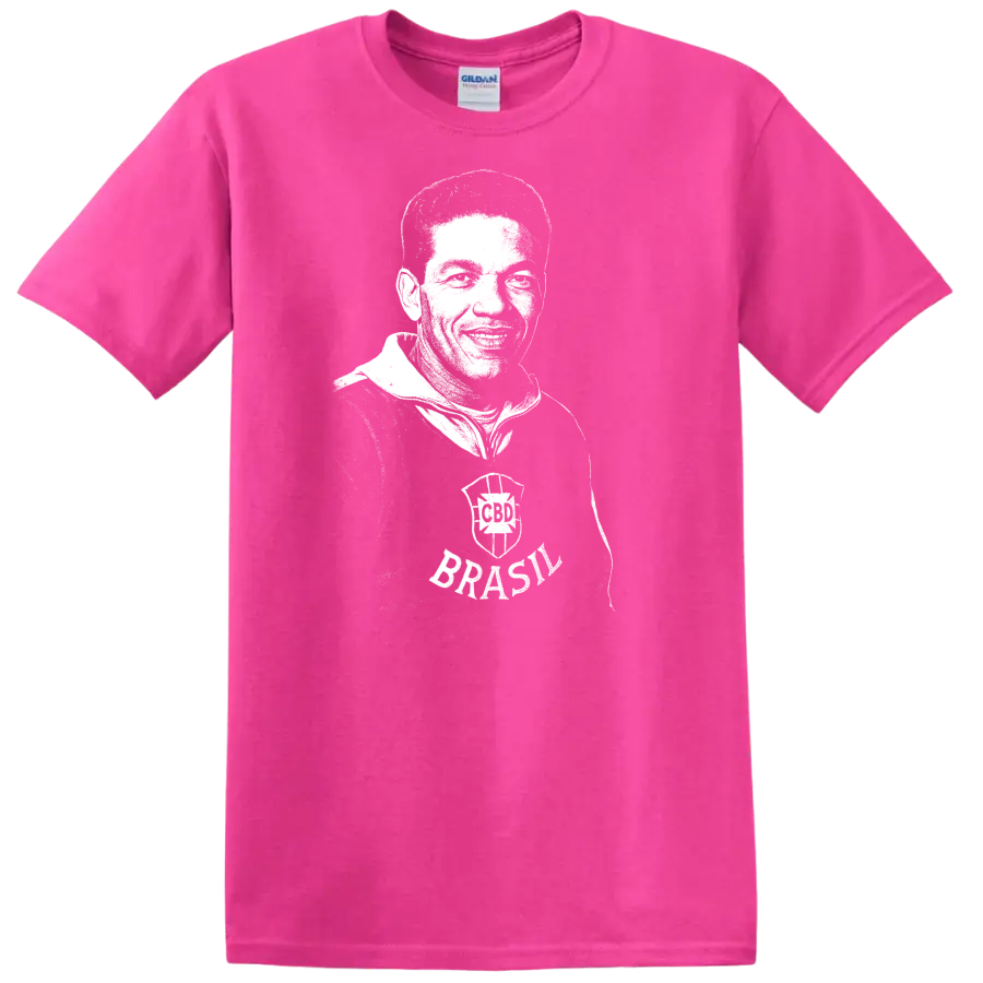 Black and white retro soccer legend portrait graphic T - Safety Pink