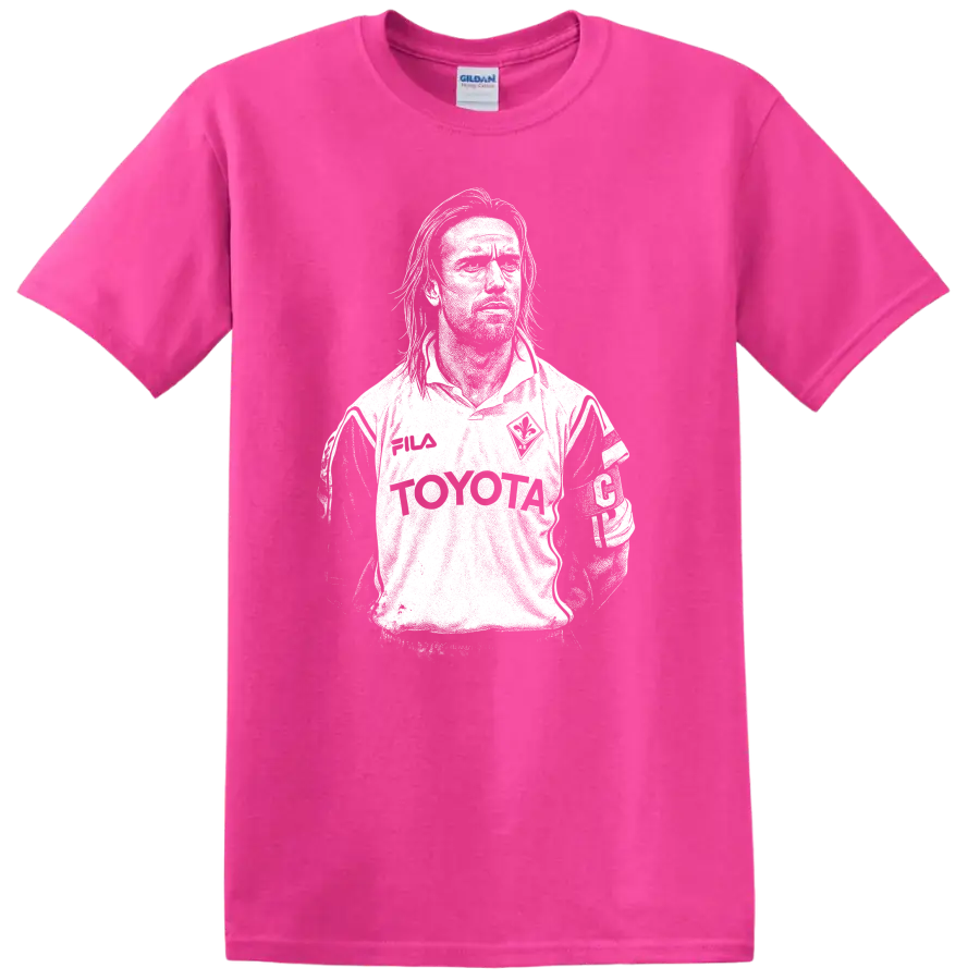 Black and white retro soccer portrait of Gabriel Omar Batistuta T - Safety Pink