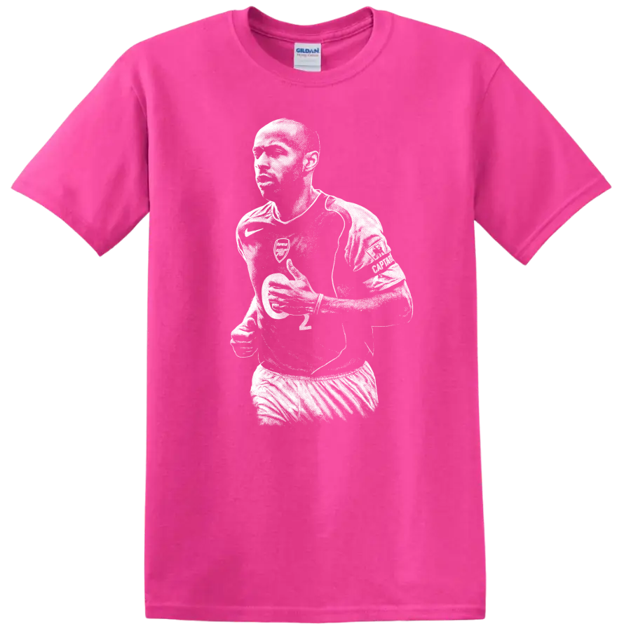 Black and white retro Thierry Henry soccer portrait T - Safety Pink