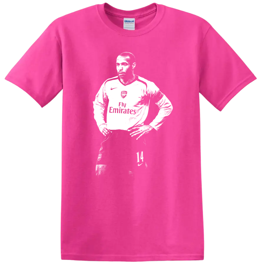 Retro black and white Thierry Henry soccer portrait style T - Safety Pink