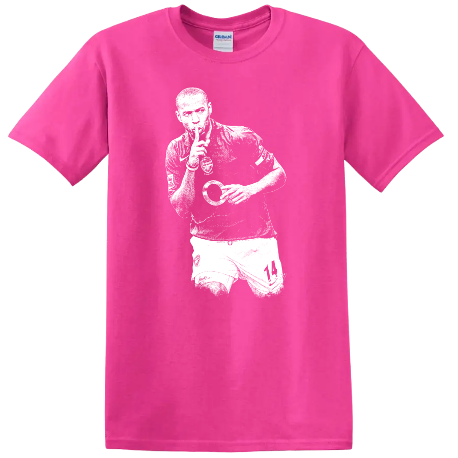 Retro soccer legend portrait style Thierry Henry T Shirt - Safety Pink